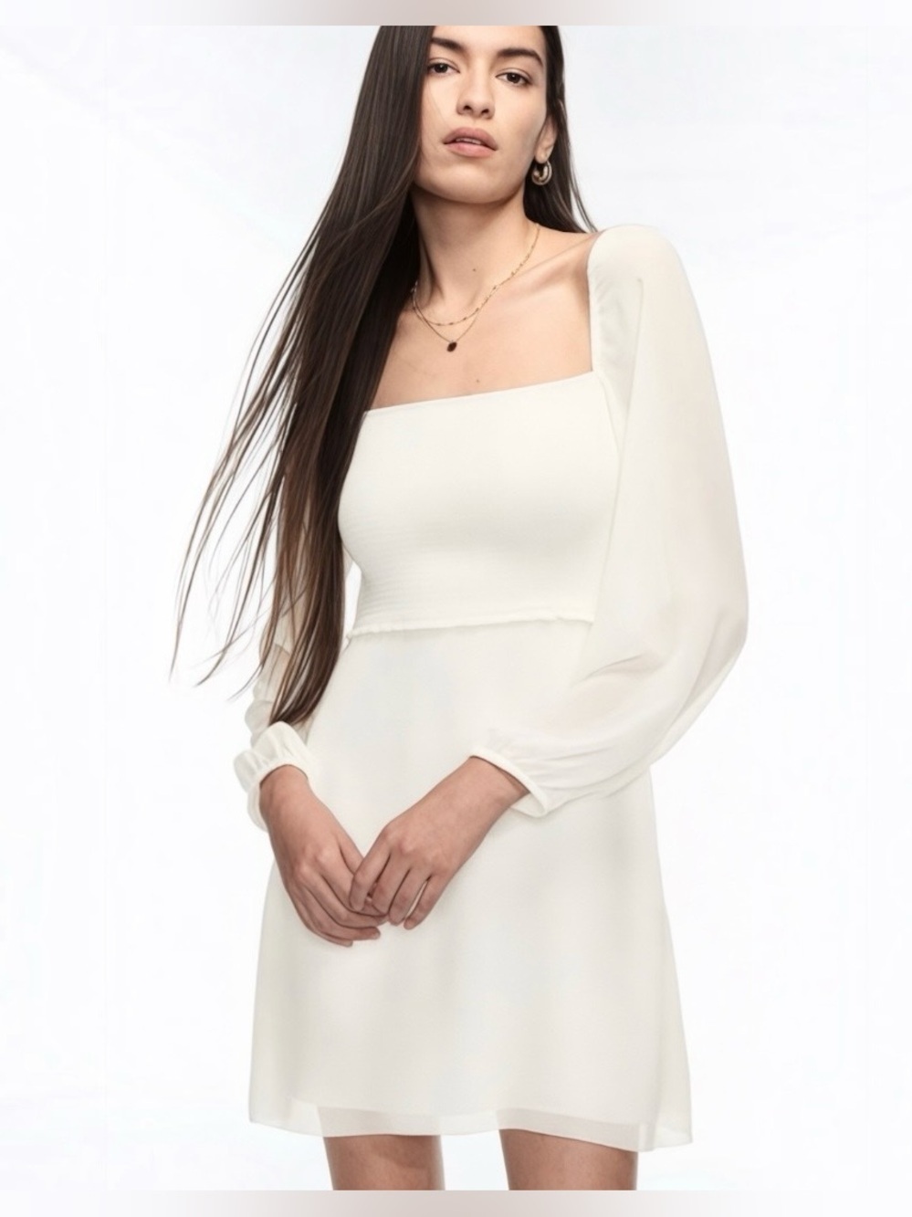 NWT Aritzia WILFRED Villa Smocked Chiffon Mini Dress In Light Birch Sz 4